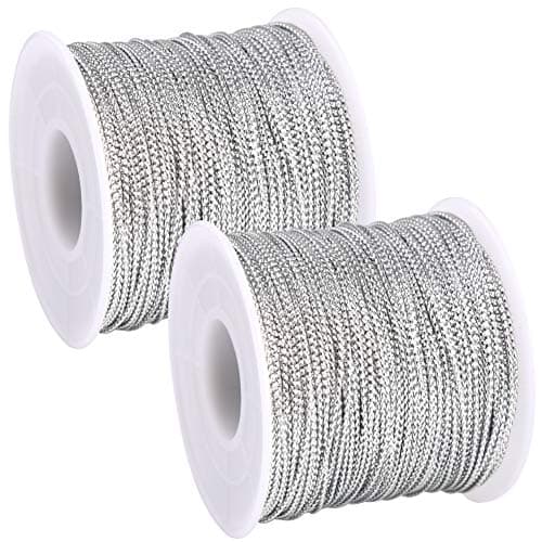 BTNOW 2 Spool 218 Yards/ 656 Feet Silver Metallic Cord Jewelry Thread Craft String for Christmas Ornaments Hanging and Craft Making (Silver)