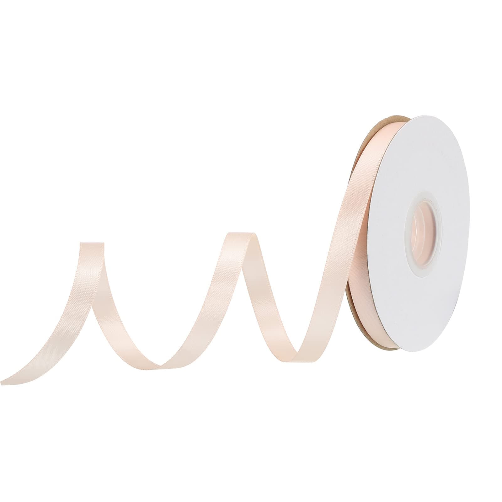 sourcing map 10mm 25 Yard(23m)/75ft Satin Ribbon Grosgrain Thin Solid Silk Wedding Bouquet Ribbon for Valentine's Day Gift Wrapping Cake Box Bows Apricot