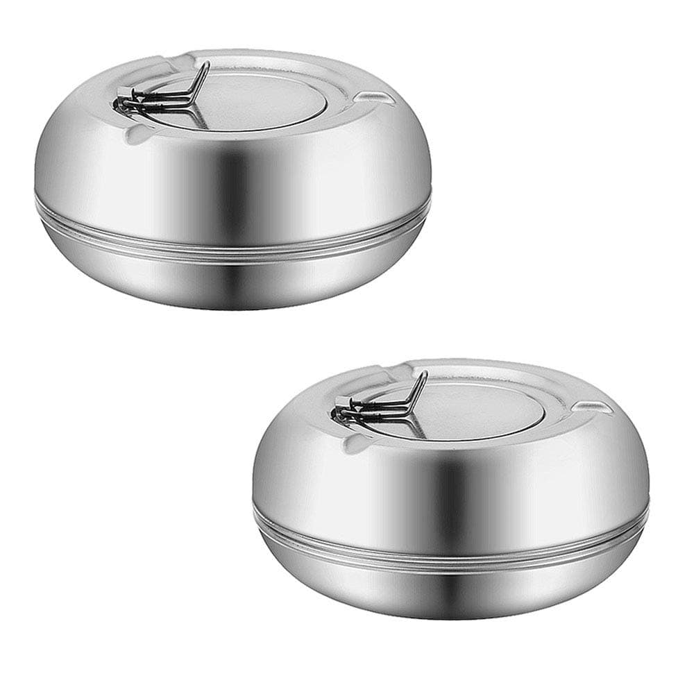 2 PCS Windproof Ashtray with Lid, Newness Stainless Steel Modern Tabletop Ashtray for Outdoor or Indoor Use, Desktop Smoking Ash Tray for Home Office Decoration