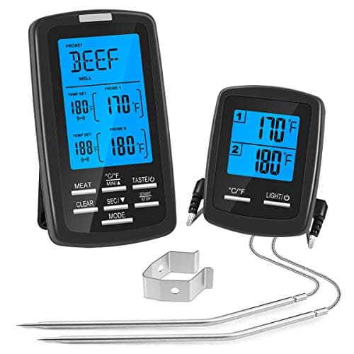 Wireless Meat Thermometer Remote Digital Meat Thermometer Dual Probe for Smoker, Grilling, Oven, BBQ, Cooking