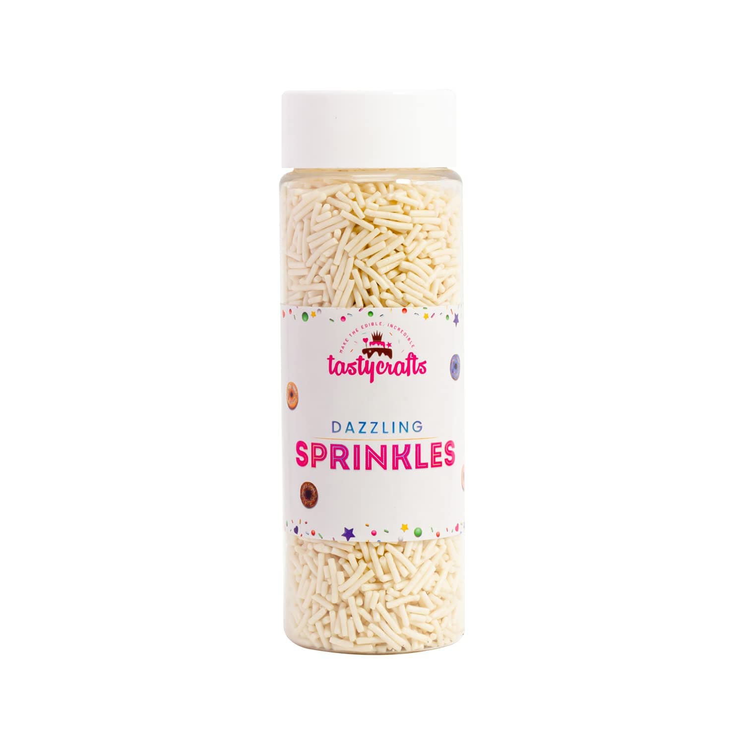 Tastycrafts Vermicelli Sprinkles for Cake Decoration, 100 gm | Edible Cake Decorating Items | Sprinkle for Cake, Cupcake, Cookies, Brownies | Cake Topper Decor (White)