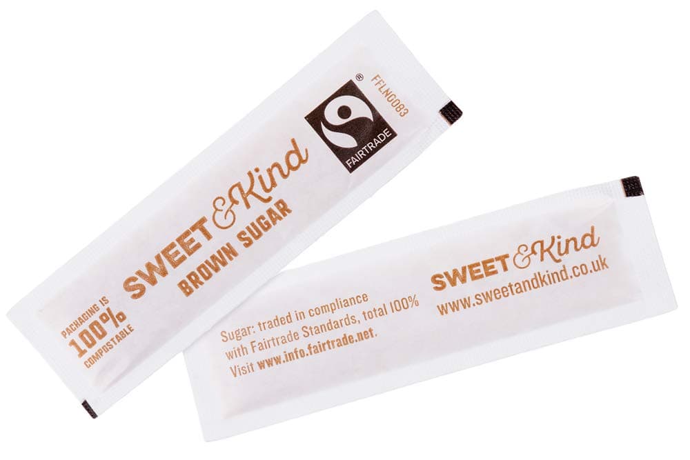 Sweet and Kind Brown Sugar Sachets - 1000 Pack - Fairtrade Sticks for Coffee, Tea, and Hot Drinks - Granulated, 100% Compostable Premium Individual Packaging