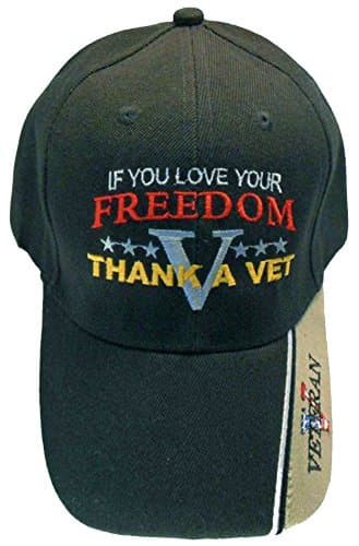 Patriotic Veteran Cap, Black and Tan If you Love Your Freedom Thank Vet