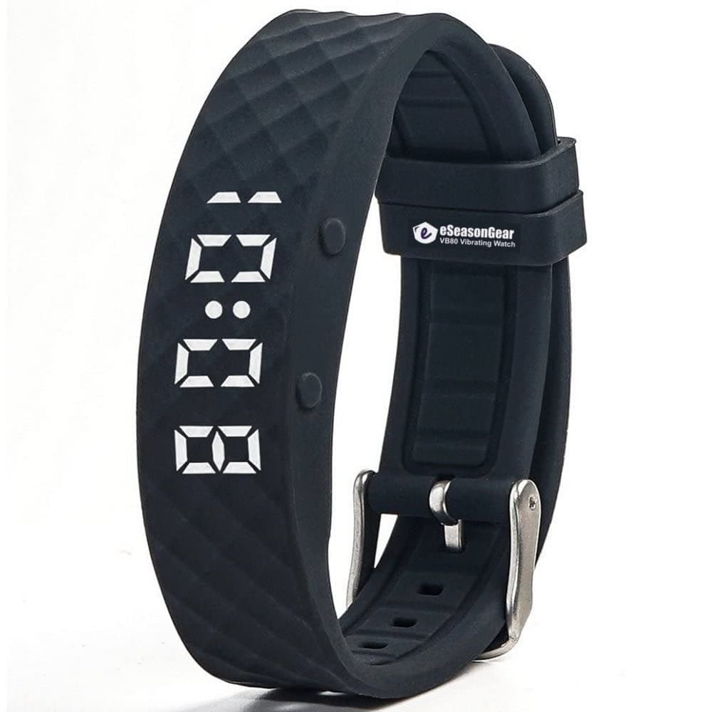 VB80 Vibrating Alarm Watch, Silent Vibration Shake Wake ADHD Medication Reminder: Black-Large