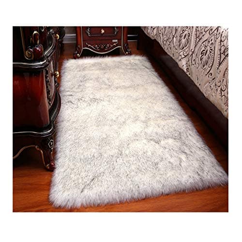 Elhouse Home Decor Soft Mat Rectangle Rugs Faux Fur Sheepskin Area Rug Baby Nursery Bedroom Shaggy Carpet Fluffy Rug, 4ft x 6ft White + Grey