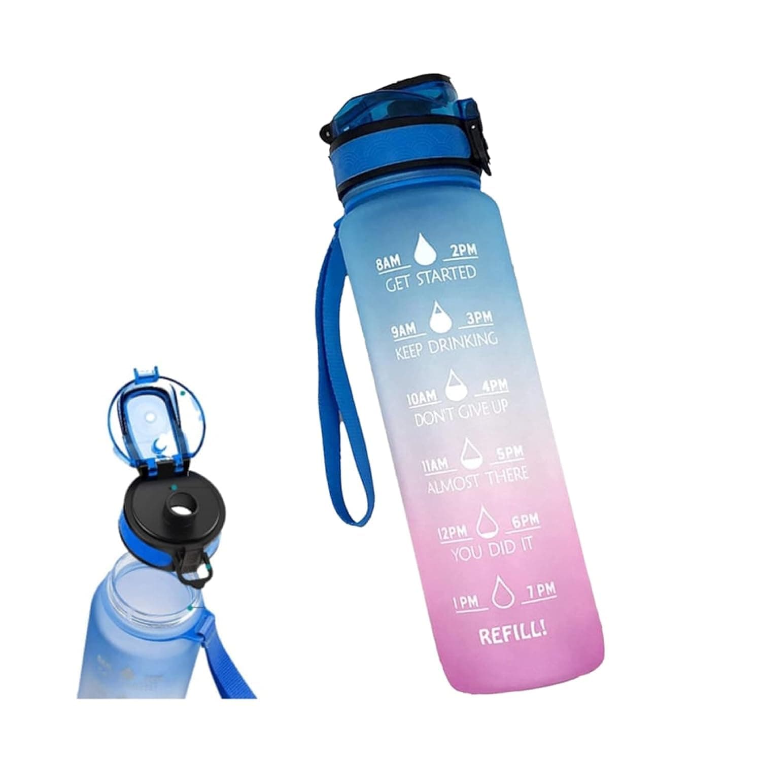 TGT Sports water bottle 1l water bottle with time markings gym bottle bpa free motivational water bottle reusable water bottle for adult and teenager for office gym school camping cycling, multicolor