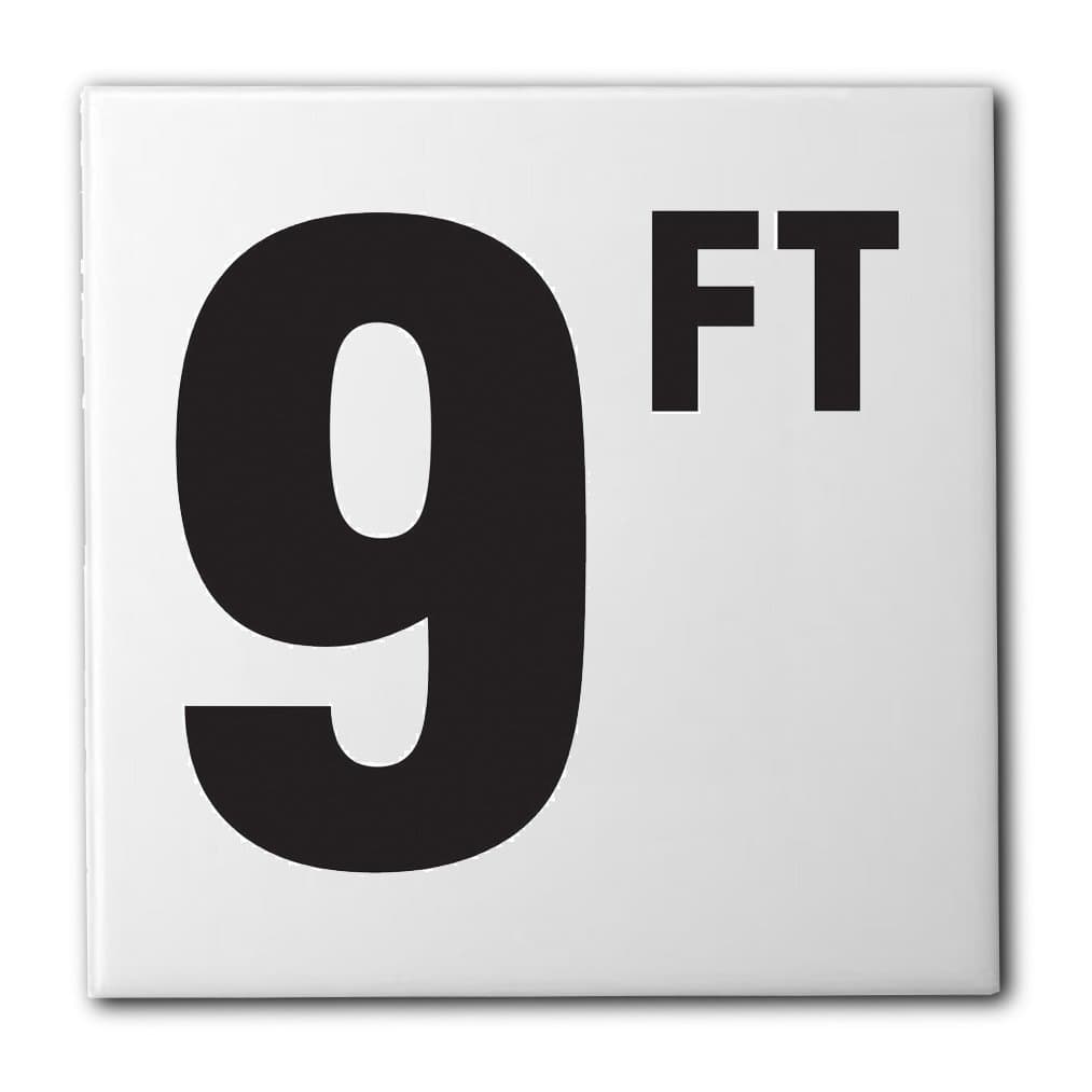 Ceramic Swimming Pool Waterline Depth Marker "9 FT" Smooth Finish, 4 inch Font