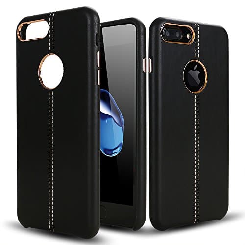 iPhone 7 Plus Leather Case - Hallsen Protective Back Cover iPhone Case Premium PU Leather Slim Anti scratch Cover with Metal for iPhone 7 Plus (5.5 inch)-Black