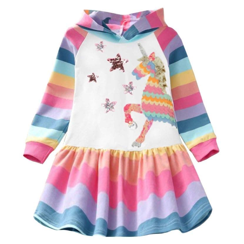 VIKITA Toddler Girls Dresses Winter Hoodie Clothes Colorful Sequins Long Sleeve Cotton Sweatshirt for Little Kids 3-8 Years