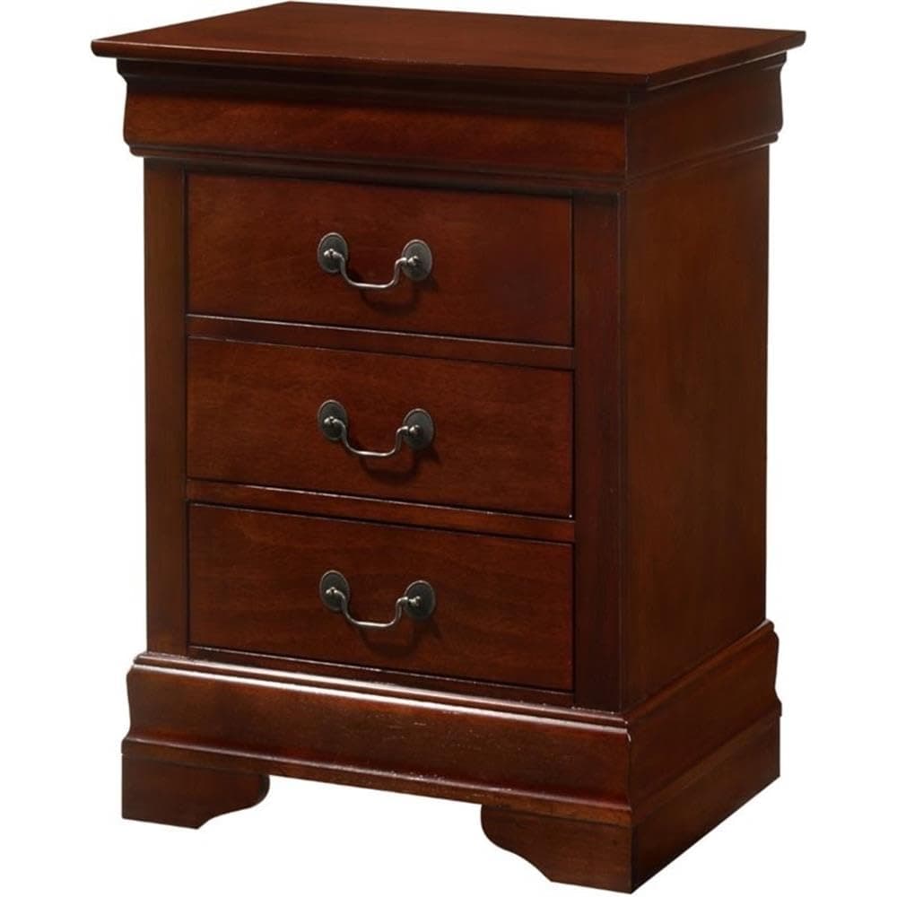 Glory Furniture Louis Phillipe 3 Drawer Nightstand in Cherry