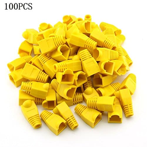 RilexAwhile 100 Pcs Yellow Soft Plastic CAT5E CAT6 Ethernet RJ45 Cable Cap Connector Boots Plug Cover Strain Relief Boots (Yellow)