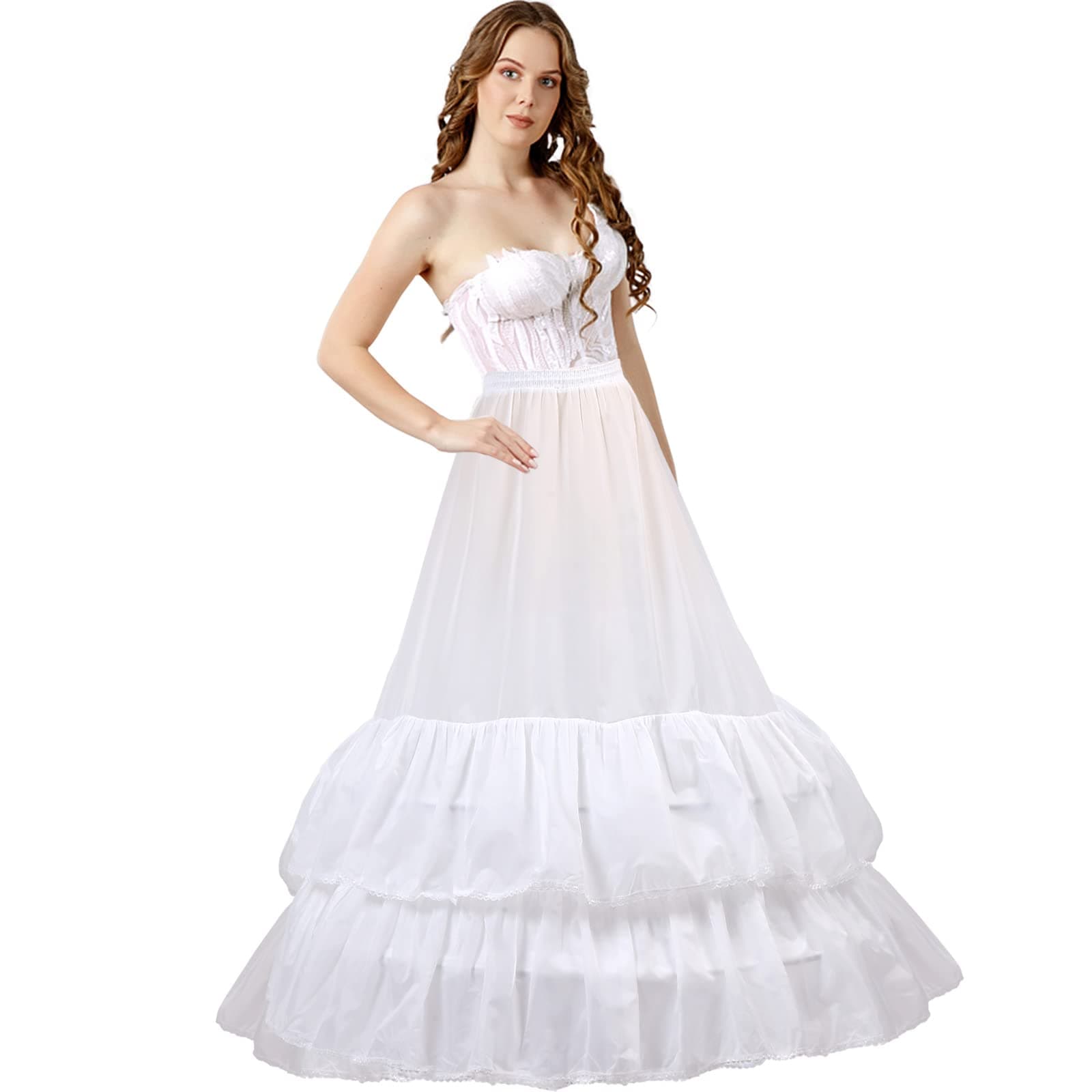 MeiLiMiYuFull Shape Hoop Skirt 2 Ruffles Layers Ball Gown Petticoat Underskirt Slip for Wedding Dress