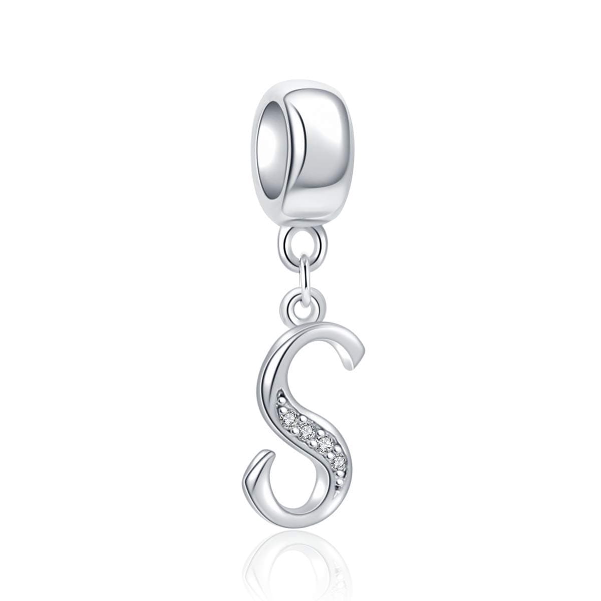 SOUKISS925 Sterling Silver Letter Beads Initial A-z Dangle Alphabet Crystal Charm Fits European Bracelet Gift for Mother Valentines day