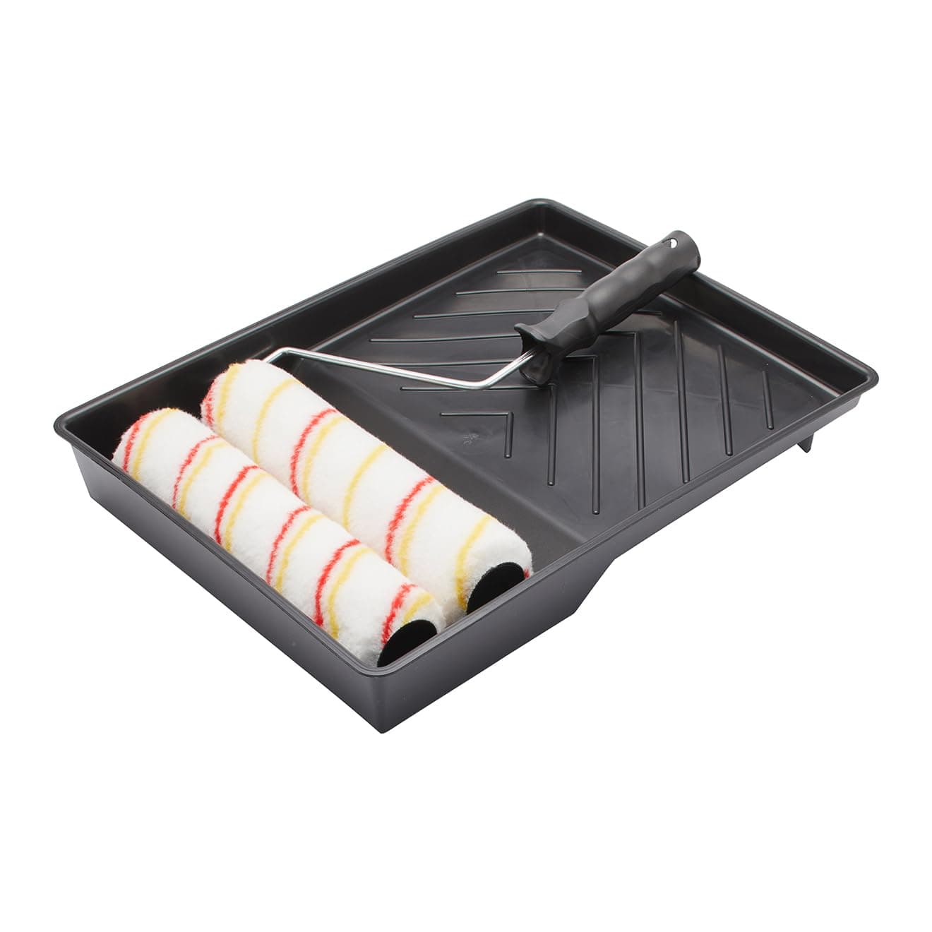 Fit For The Job 4 Piece 9 inch Twin Paint Roller Set for DIY Painting with Emulsion Paints on Walls & Ceilings - Medium Pile Roller Sleeves for Smooth & Semi Smooth Surfaces, with Frame & Tray, 9"