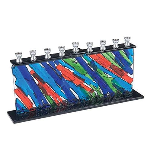 Elegant Multi Color Fused Glass Hanukkah Menorah