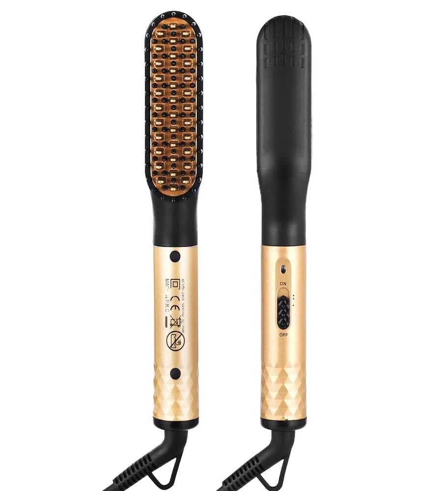 2-in-1 Ionic Hair & Beard Straightener Comb – High Power Hot Air Brush with Fast Heating, Anti-Scald Technology, Dual Voltage, for Men & Women