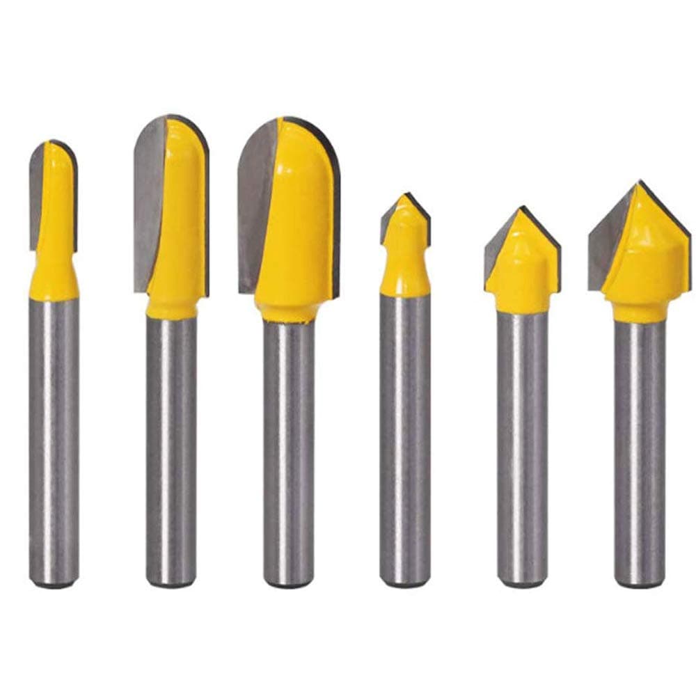 3pcs 90 Degree V Groove Router Bit Set CNC Engraving V Grooving Bit Add 3pcs Core Cove Box Round Nose Router Bits Set -1/4" Shank