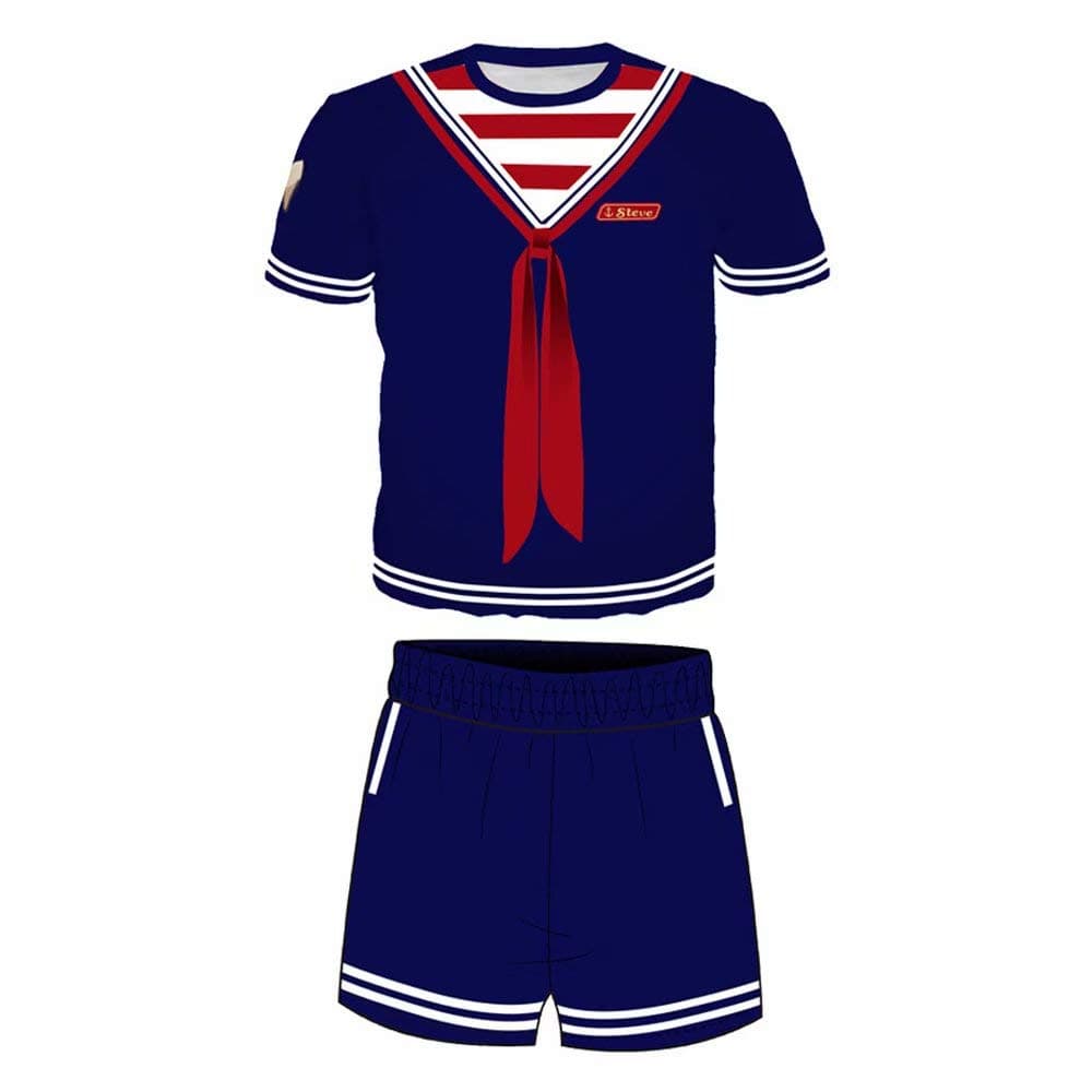Amatop Stranger Things Costume，Steve Robin Scoops Ahoy Cosplay Costume Steve T-Shirt Short Sleeve Halloween Costume for Women Men Children