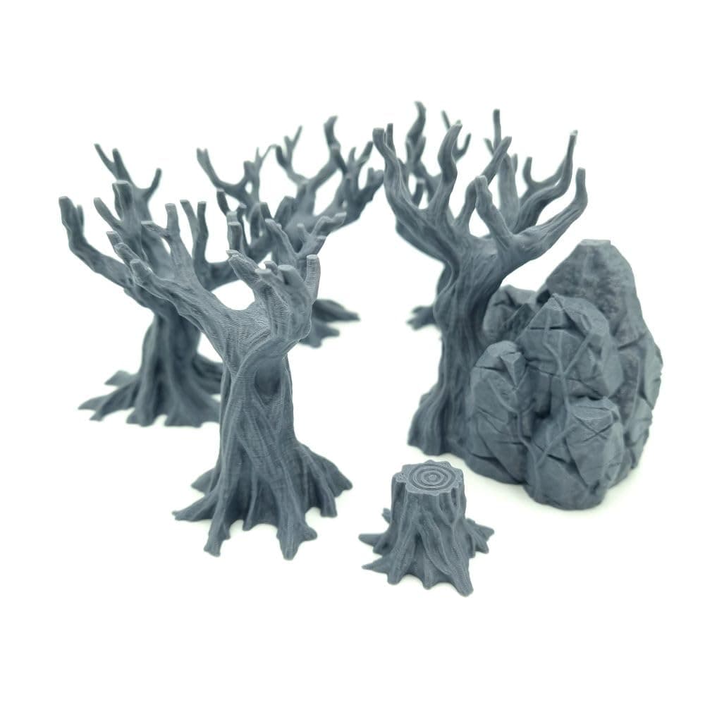 QP3D - Set of 6 Trees - Scatter Terrain, Fantasy Scenery for Tabletop & RPG 28-32mm Miniatures Wargames, Props DnD D&D, 3D Printed and Paintable