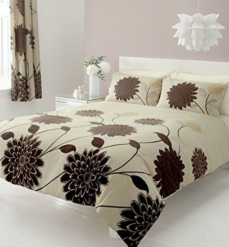 ZEDWarehouse 3PC SOPHIA CREAM & BROWN DOUBLE SIZE BEDDING BED DUVET COVER QUILT SET WITH PILLOWCASES