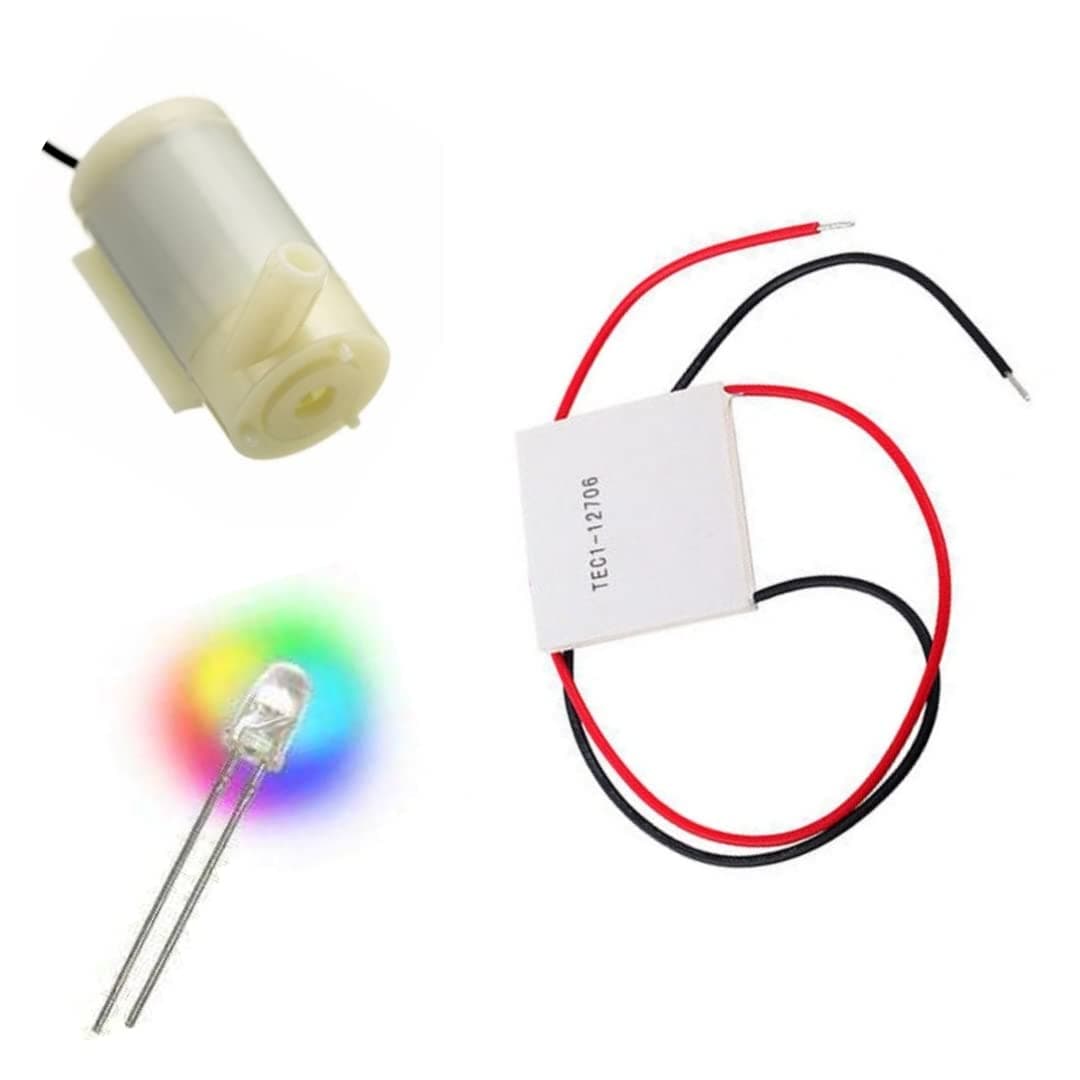 SampLuvik Combo Of Thermoelectric Peltier Module TEC1-12706 Cooler Module, 12V, 92 Watts | Cooling Peltier + Dc Water Pump + 10pcs 5mm RGB Led