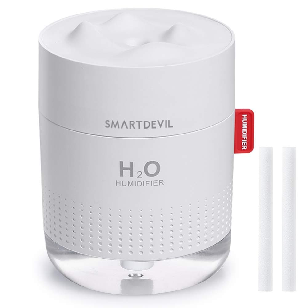SmartDevil Small Humidifiers, 500ml Desk Humidifiers, Whisper-Quiet Operation, Night Light Function, Two Spray Modes,Auto Shut-Off for Bedroom, Babies Room, Office, Home (White)