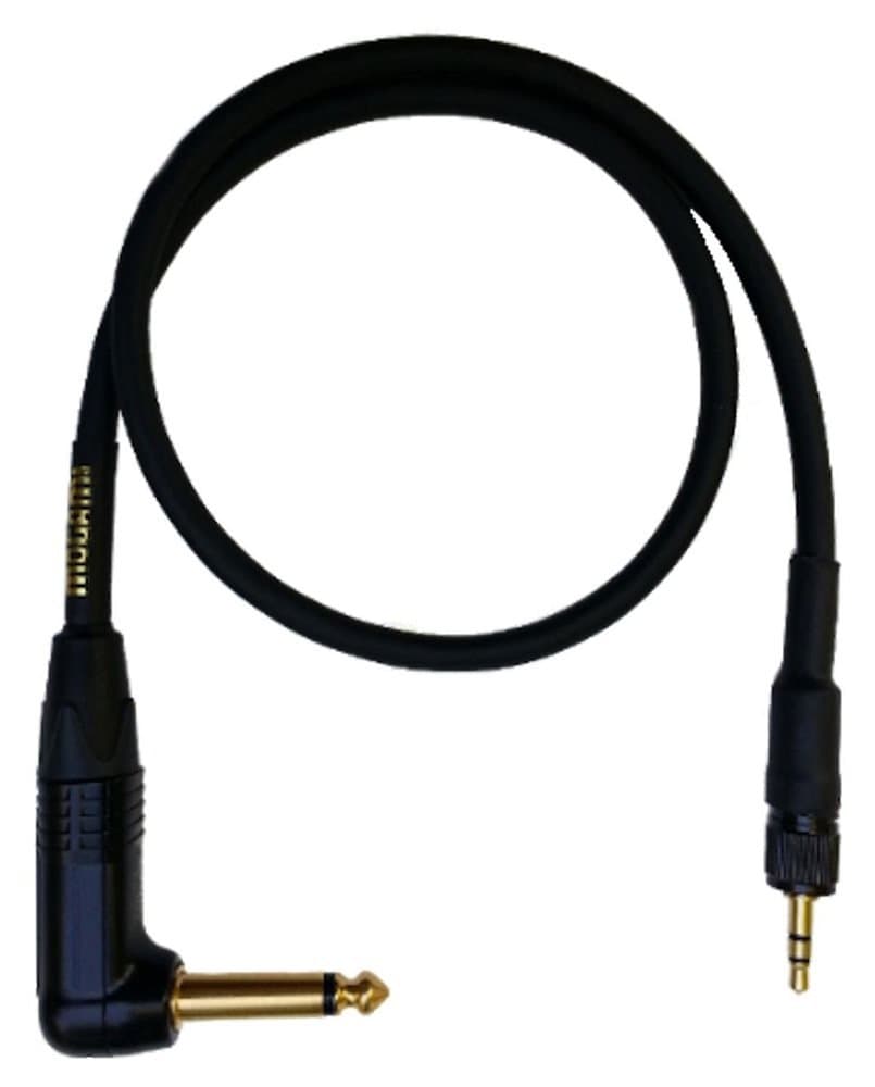 GOLD BPSE TS-24R Belt Pack Instrument Cable for Wireless Instrument Systems, 1/4" TS Male Plug to 3.5mm Locking TRS Male Plug, Right Angle to Straight Connectors, 24 Inch