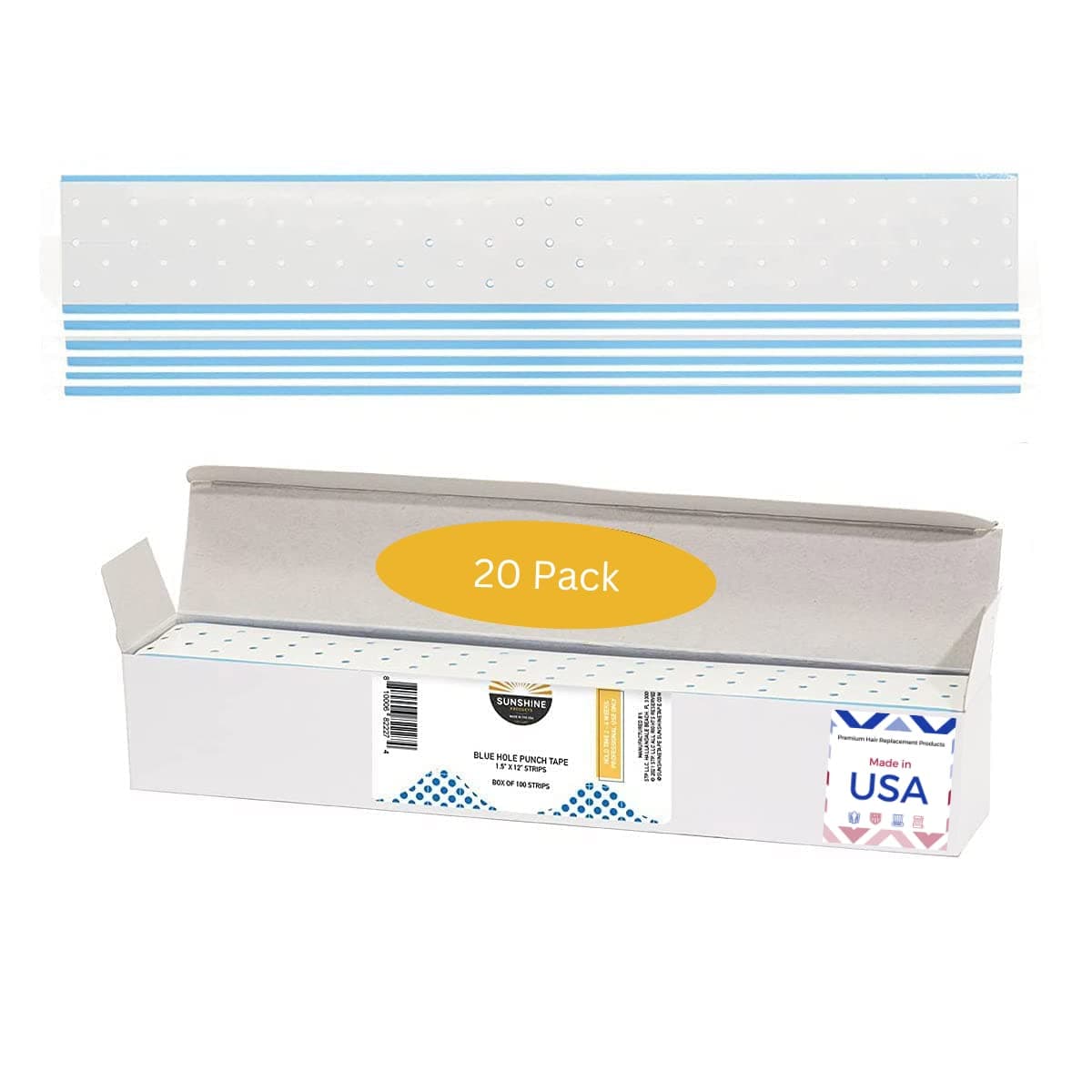 Sunshine Premium Blue Hole Punch Tape Extenda Bond Double Sided Adhesive Wig Toupee Hair Piece Tape - Made in USA - (20 Pack)