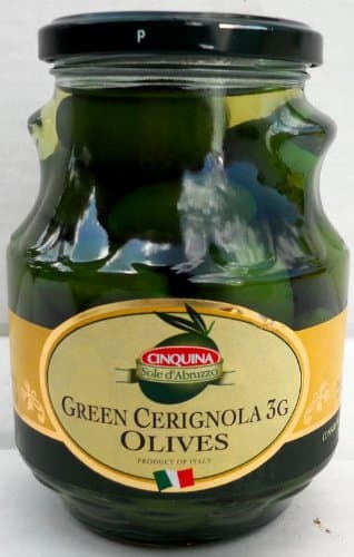 Cinquina (6 pack) Green Cerignola (3g giant size) 580ml jars whole olives from Italy