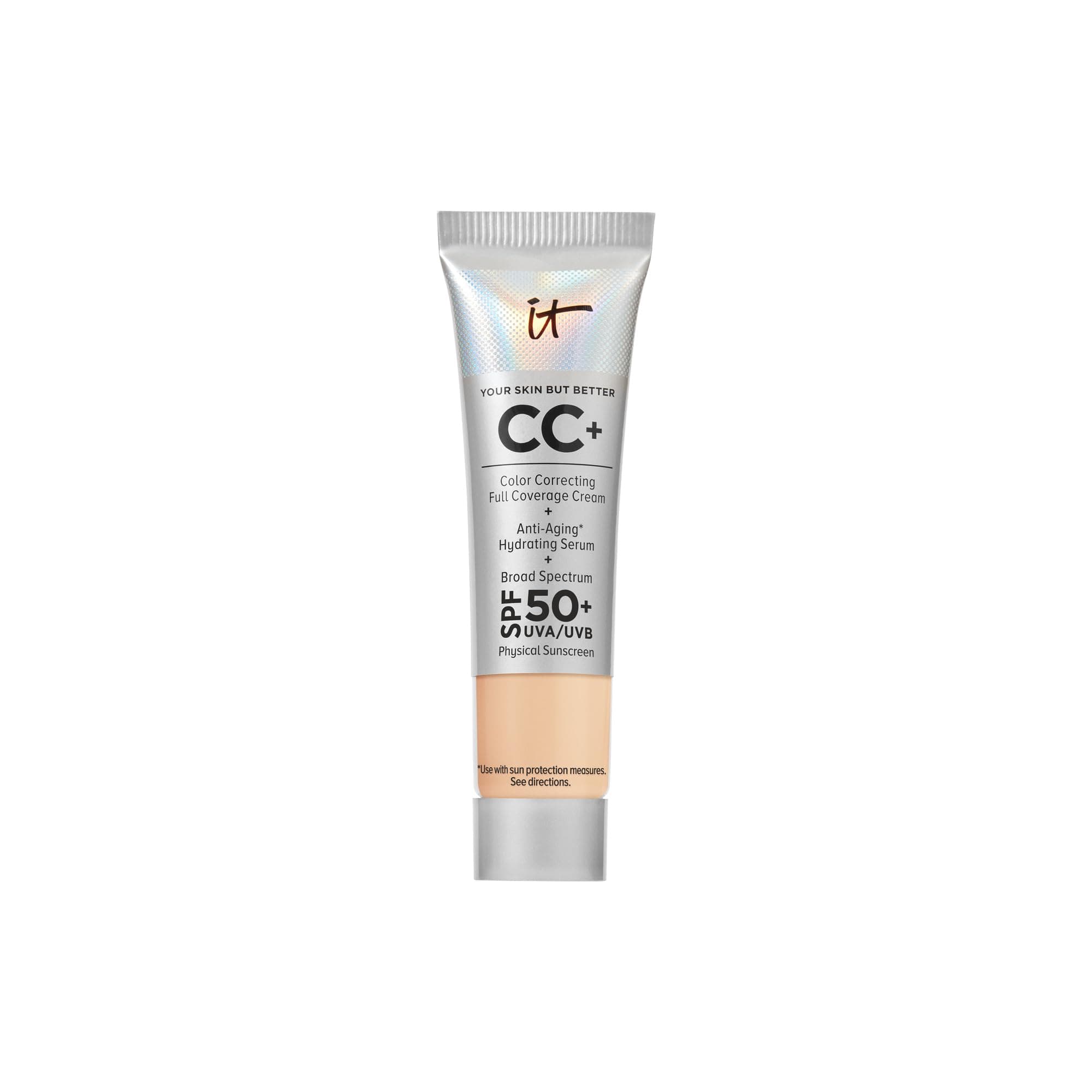 IT Cosmetics CC+ Cream - Natural Full Coverage Foundation With SPF 50+, Color Corrector & Anti-Aging Hydrating Serum, Hyaluronic Acid + Peptides, Lightweight Up To 24H Wear, All Skin Types