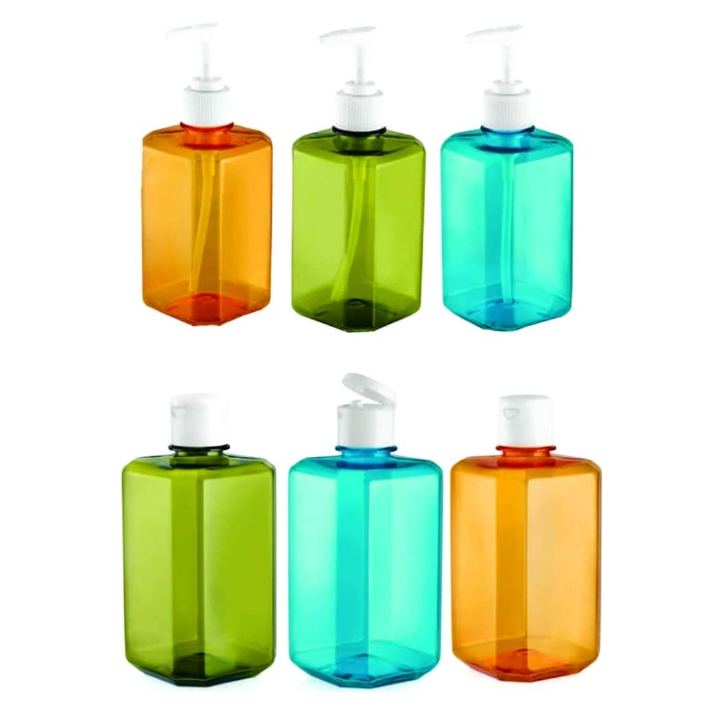 Kitchen World Combo of Cubic Lotion Bottle and Liquid soap Dispenser 500ml Flip Cap Bottle,Soap Dispenser,Shower Lotion, Gel, Conditioner, Liquid Shampoo,Oil(2 Pieces) Empty