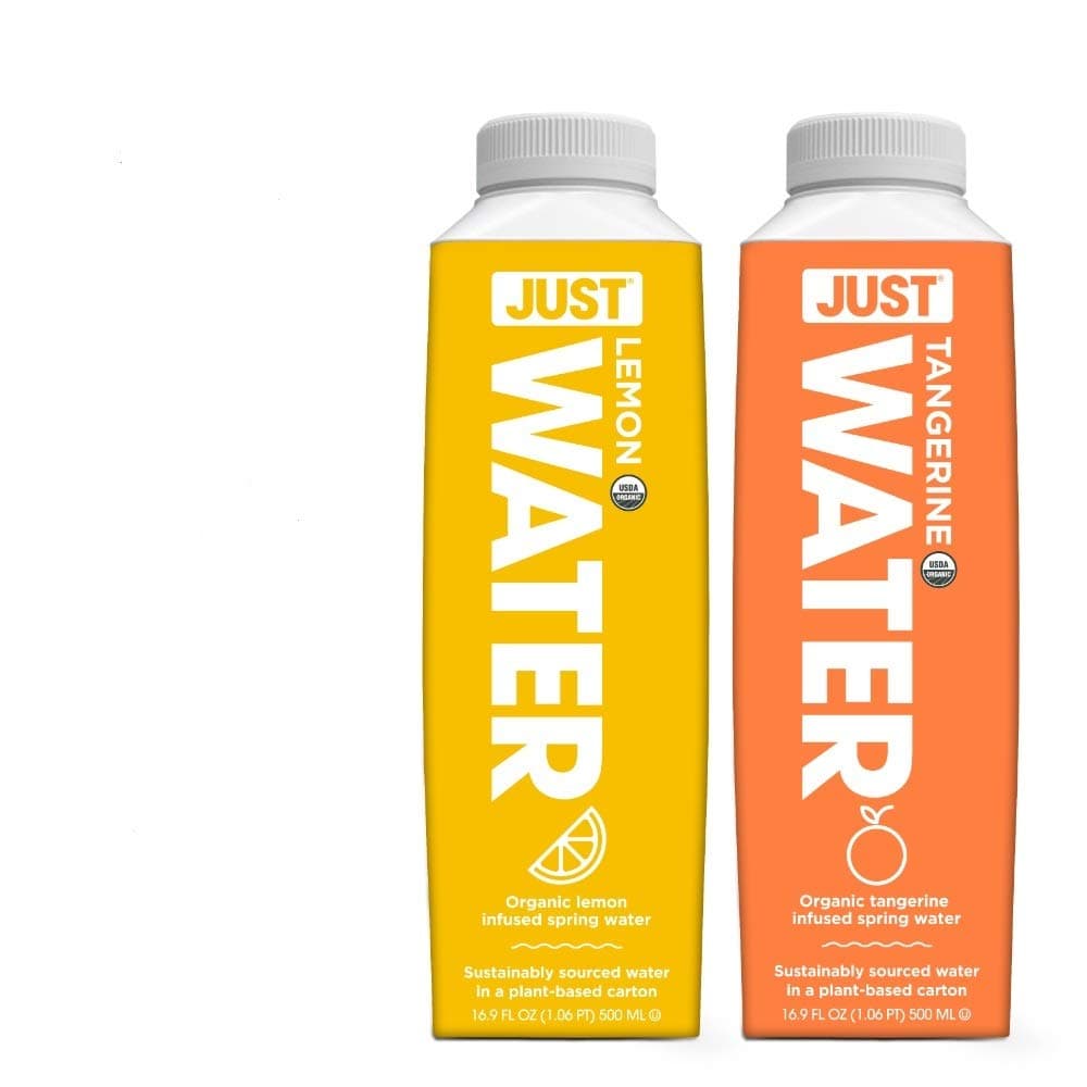 JUST Water Citrus Variety Pack (Lemon and Tangerine), Infused Spring Water - Sustainable Boxed Bottled Water - Low Calorie Beverage with No Artificial Flavors, 8.0 Alkaline pH - 16.9 oz (Pack of 12)