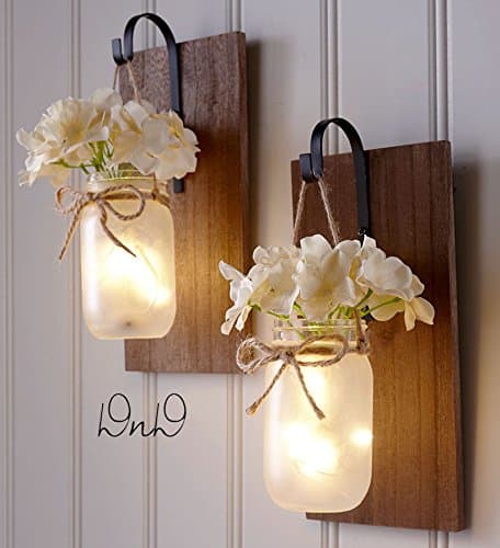 New Mason Jar Wall Sconce Fairy Lights Hanging Rustic Country Farmhouse Decor