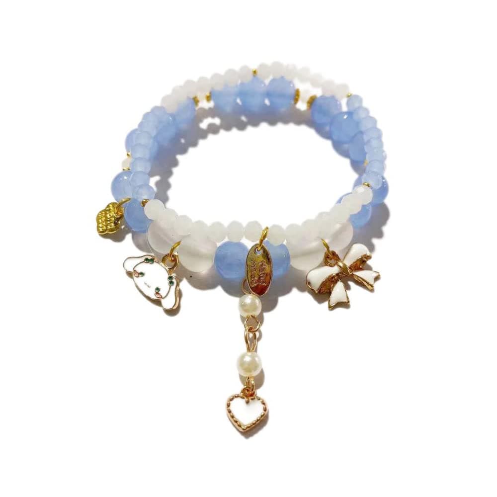 Matching Bracelets Set Pink Crystal Beads Bracelet Cute Cartoon Elastic Beaded Pearl Bracelets Jewelry Christmas Stocking Stuffers for Women Friendship Bracelet