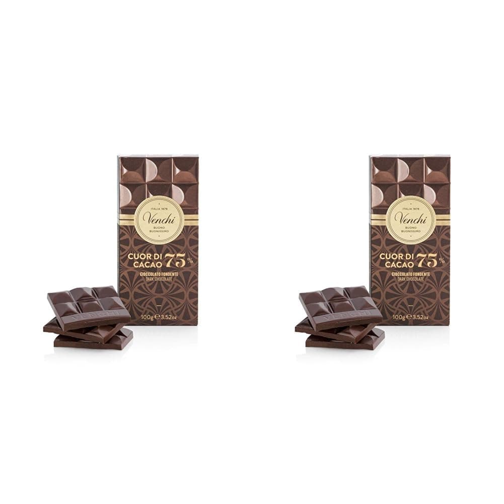 Venchi Cuor di Cacao 75% Extra Dark Chocolate Bar 3.52oz (Pack of 2)