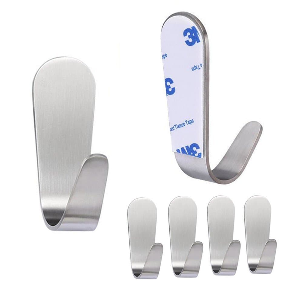 4 Pack Power Hooks Self Adhesive 4 Pack Brushed Stainless Steel Wall Hooks Door Hooks Coat Hooks Wall Mounted 3m Hooks Adhesive Towel Rail Water and Rust Proof