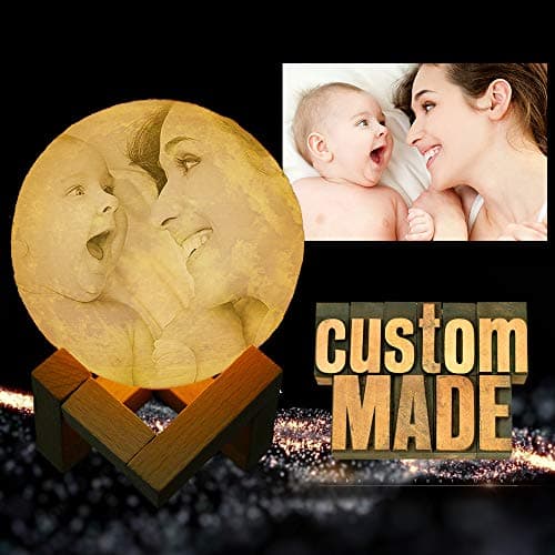 Custom Made 3D Moon Lamp Engraved with Your Picture Or Words as Gift 2-Color Changeable LED Moon Lamp with Stand & Touch Control 3D Full Moon Light