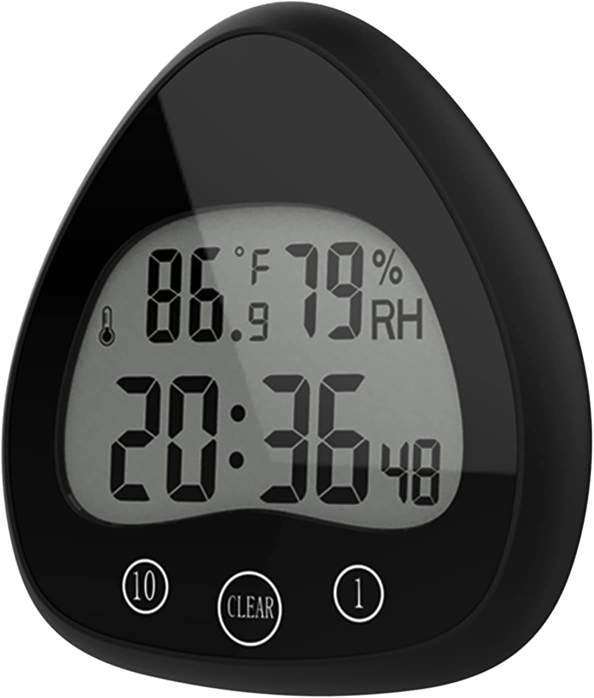 Digital Timer Kitchen with Loud Alarm, Shower Timer Shower Clock Bathroom, Waterproof Water Splashes, Small Digital Wall Clock with LCD Screen, Temperature Humidity, Suction Cup,Black ZH037B