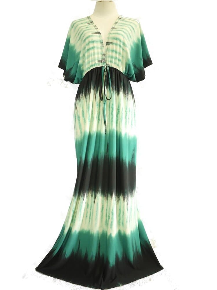 The Sisters Women Green Black Multicolored VNeck Kimono Long Maxi Dress L XXL 14 16