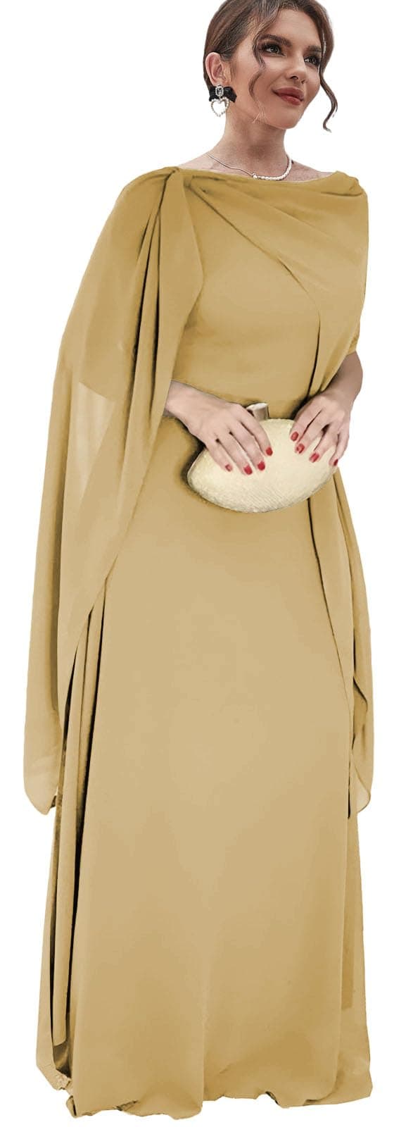 Chiffon Mother of The Bride Dresses with Cape Long Wedding Guest Formal Dress for Women