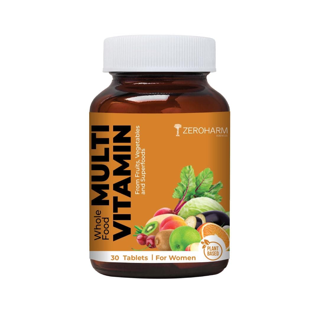 ZEROHARM Multivitamin Tablets for Women - Whole Food With Omega, Essential Vitamins & Minerals - Vitamin C, B, D, A, Biotin, Iron, Zinc, Selenium - Energy, Immunity & Hair Skin Health - 30 Tablets
