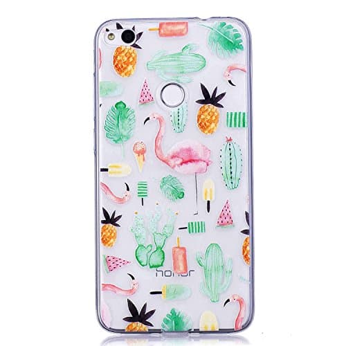 Huawei P8 Lite 2017 Case/Honor 8 lite Case +[Free Screen Protector],MEECase Transparent Soft Rubber Silicone Gel TPU Bumper Ultra Thin Colourful Print Design Protective Case(Flamingo)