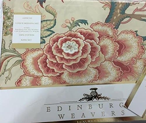 Edinburgh Weavers coral red green taupe floral king duvet cover set cotton BRITISH