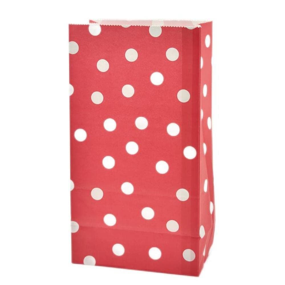 JEYE25 Pieces Red Paper Gift Bags, Medium Size Kraft Bags, Polka Dots Recycled Paper Bags Bulk for Shopping, Packing, Retail, Wedding, Party Favor