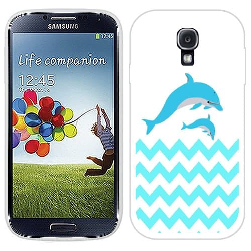 Casemas (TM) Turquoise Chevron Twin Dolphin Flexible Slim TPU Phone Case Cover for Samsung Galaxy S4 I9500