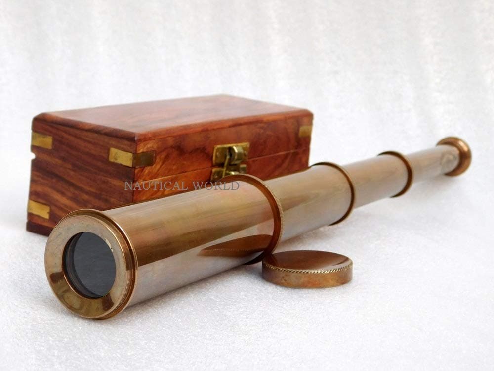 Brass telescope vintage fully functional spyglass antique style with rose wood box