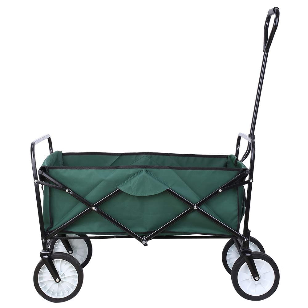 Collapsible Outdoor Utility Wagon, Heavy Duty Folding Garden Portable Hand Cart, with 8" Rubber Wheels and Drink Holder, Suit for Shopping and Park Picnic, Beach Trip and Camping