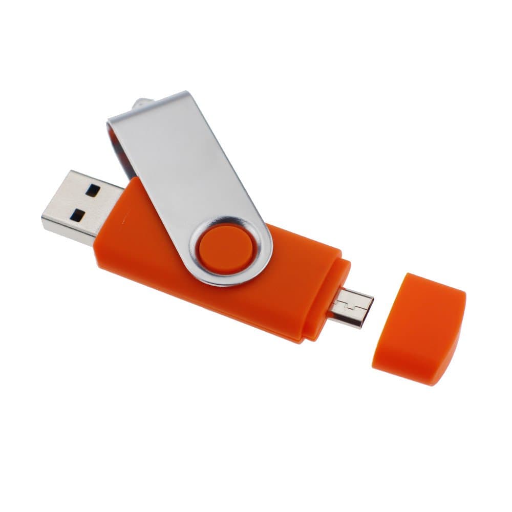 Litop® 64GB OTG Swivel Double Plugs USB Flash Drive U-Disk USB Memory Disk for Android Smart Phone Samsung Galaxy S4 Also MOTO XOOM NOKIA N8 E7 Together Compatible with PC Notebook Plus 1 Neck Strap and 1 Wrist Strap as a Gift(64GB, Silver Color and Orange)
