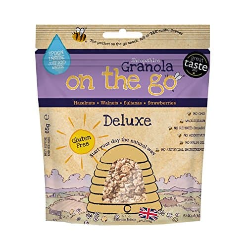 Shropshire Granola ā Deluxe | Gluten Free | Wholegrain | No Refined Sugars | No Palm Oil | Planet-Friendly Spoon included, just add water ā 65g (Pack of 12)