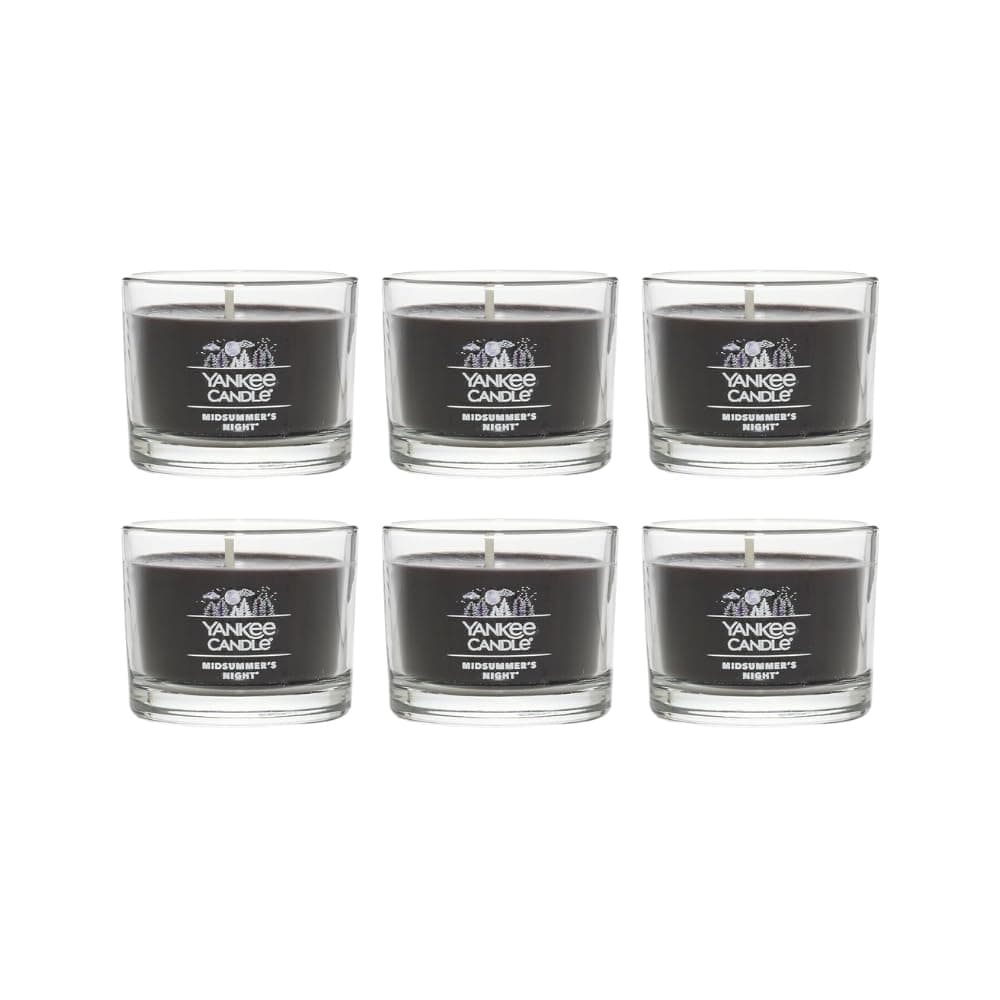 Signature Votive Mini Candle Jar, Midsummer's Night Scent, Natural Soy Wax Blend Candle with Natural Fiber Wick, 1.3 OZ Glass Jar (Pack of 6)
